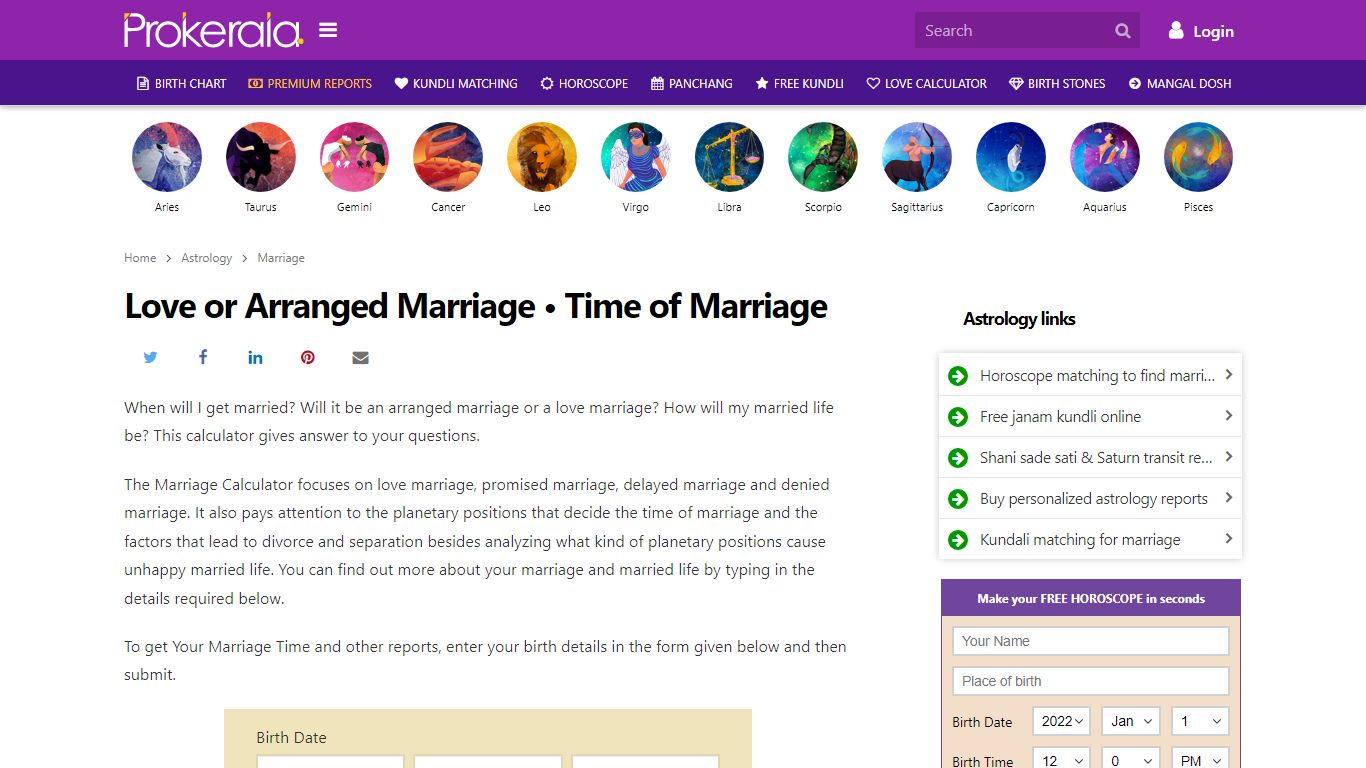 Love or Arranged Marriage • Time of Marriage - Prokerala