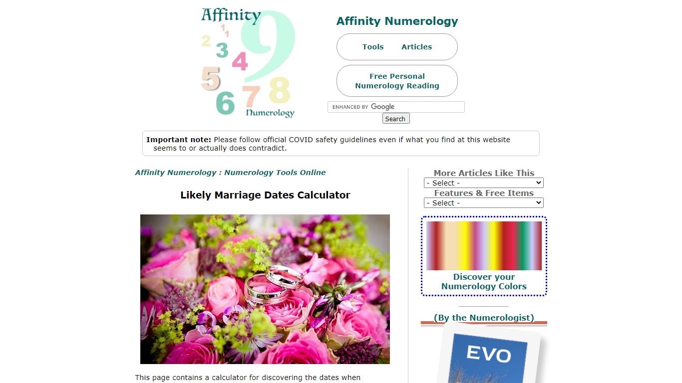 Likely Marriage Dates Calculator - affinitynumerology.com